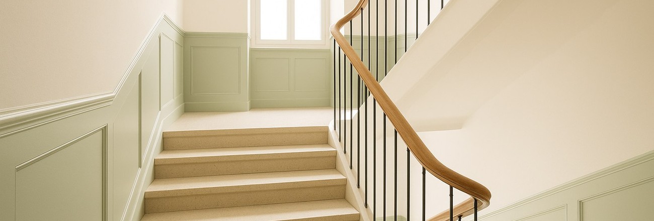 Cage d'escalier d'immeuble locatif remise en état par G. Pucci SA
